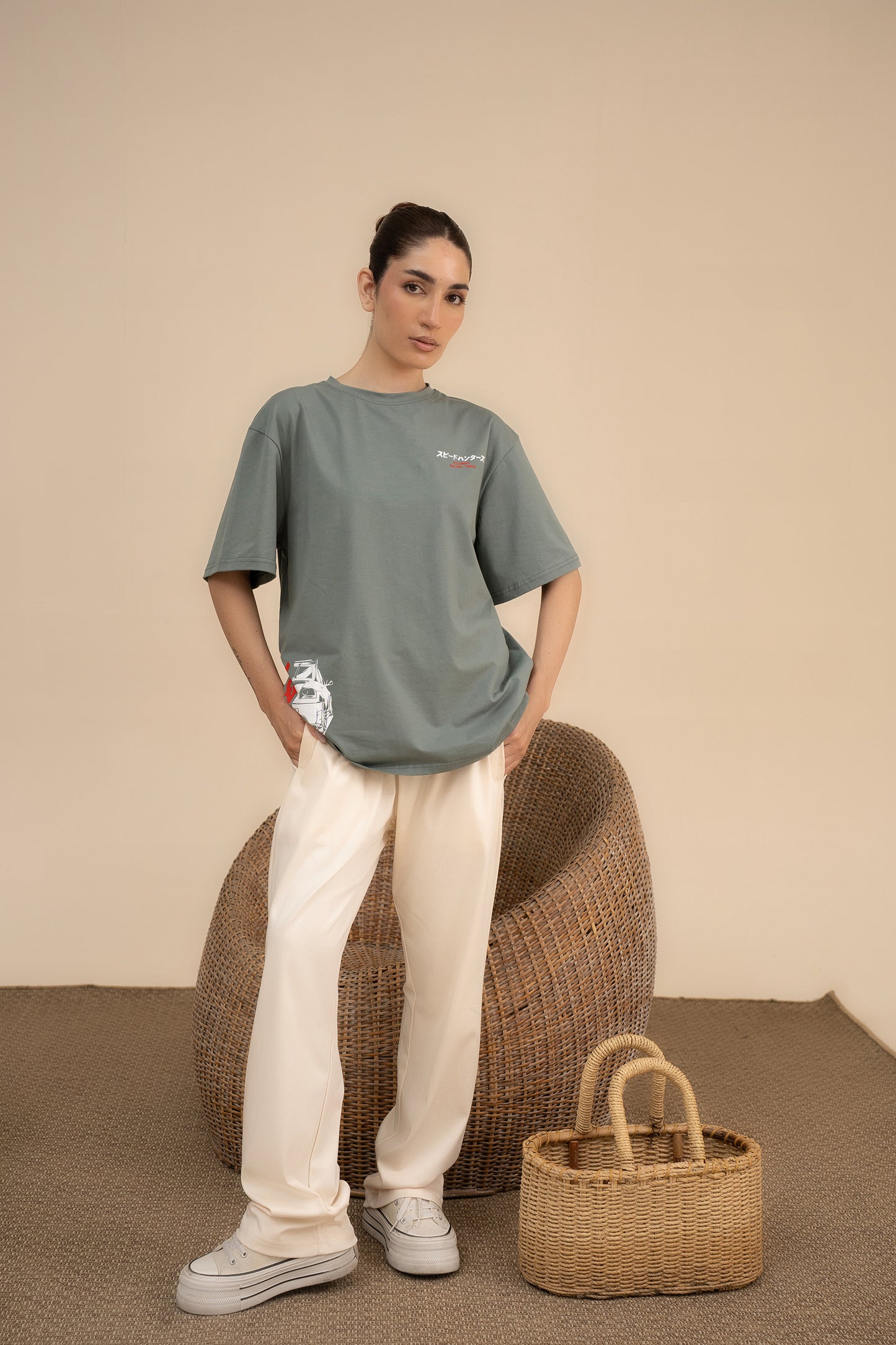 OLIVE LYCRA JERSEY MOTO GRAPHIC TEE Reality