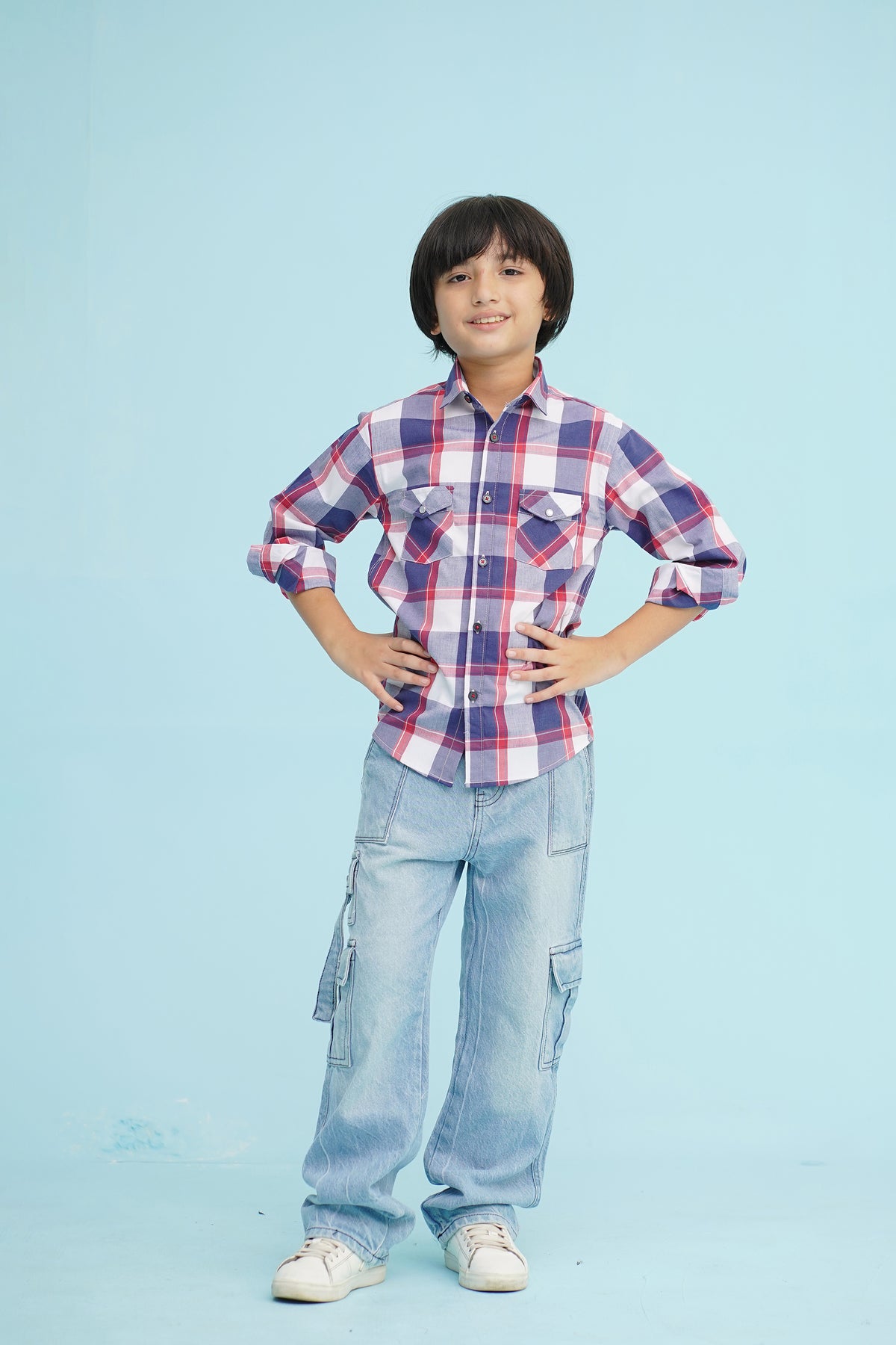 CHECKERD NAVY SHIRT