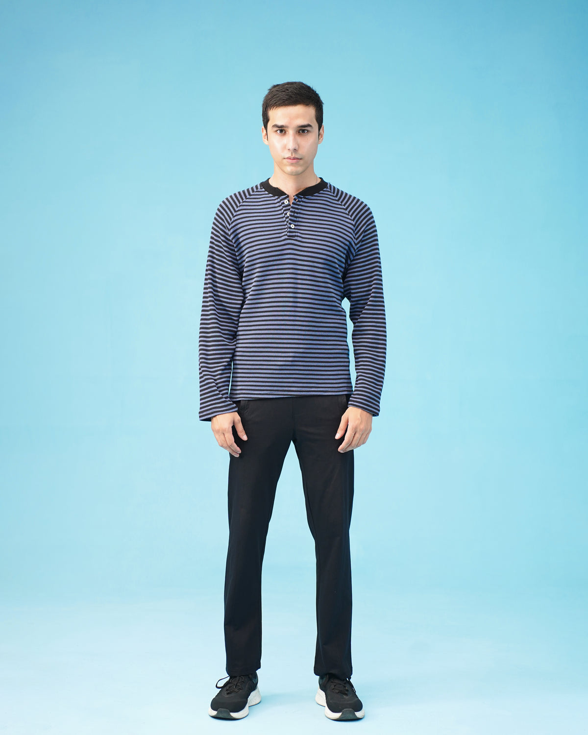 Henley Neck Waffle Tee - Navy