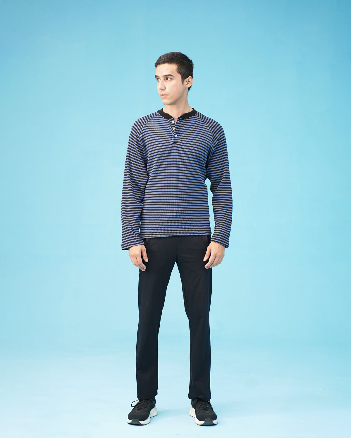 Henley Neck Waffle Tee - Navy