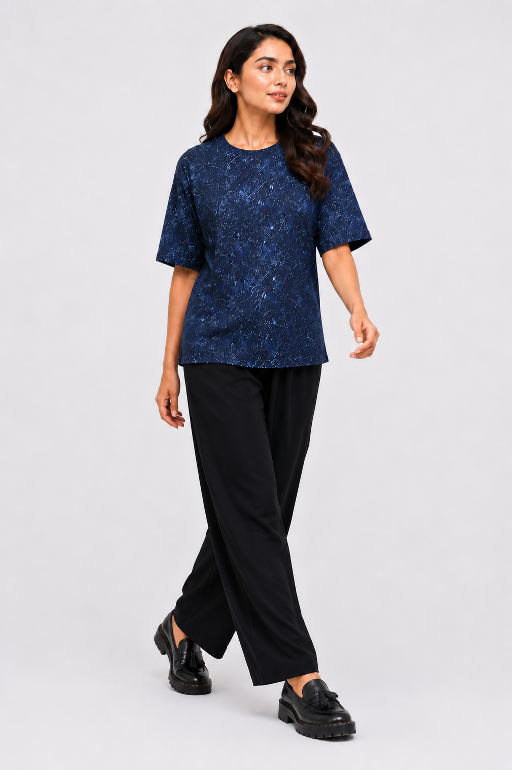 LADIES DOWN SHOULDER NAVY T-SHIRT Reality