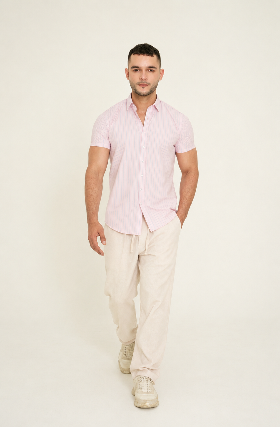 PINK STRIPED H/S CASUAL SHIRT Reality