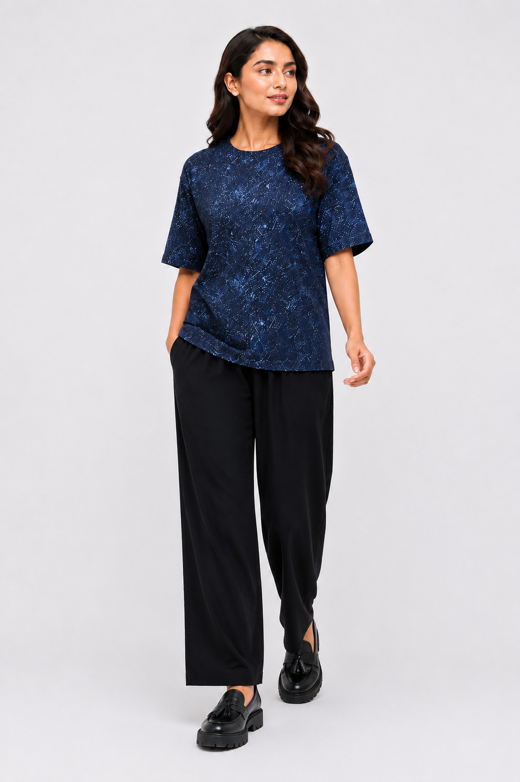 LADIES DOWN SHOULDER NAVY T-SHIRT Reality