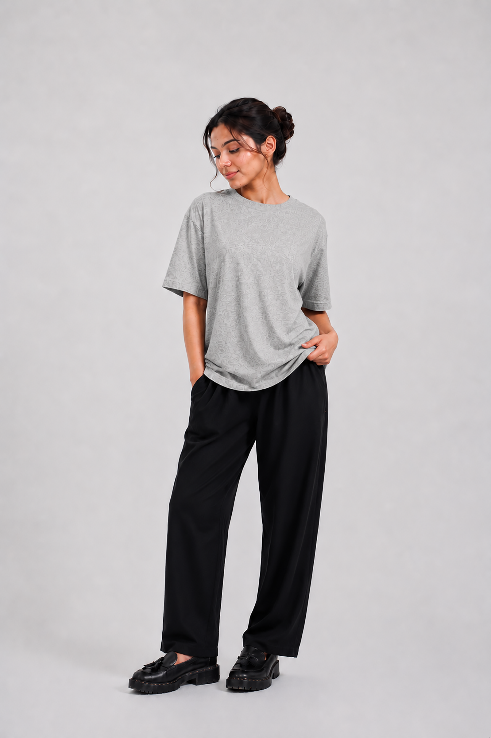 LADIES DOWN SHOULDER GRAY T-SHIRT Reality