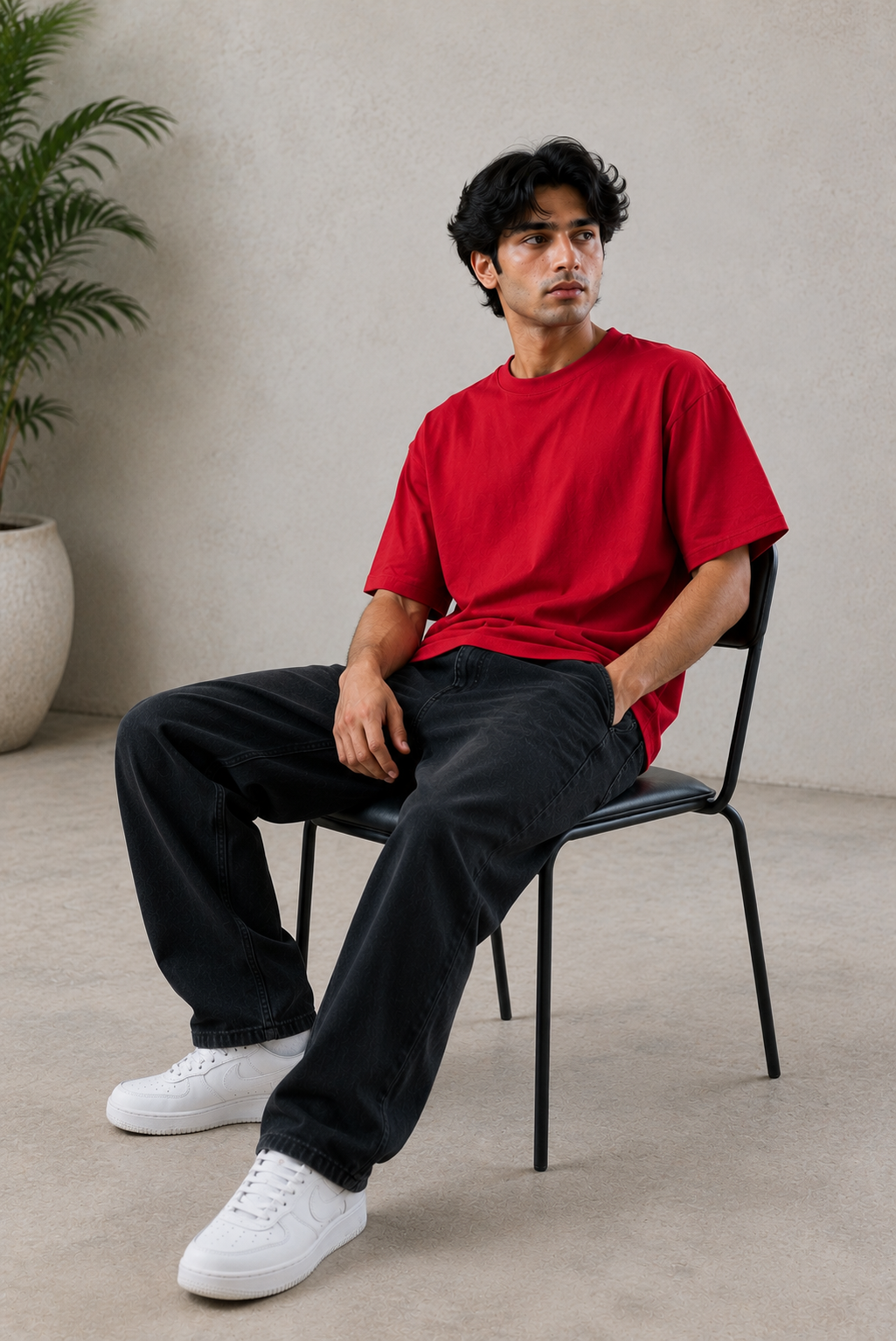 DROP SHOULDER PRINTED RED T-SHIRT Reality