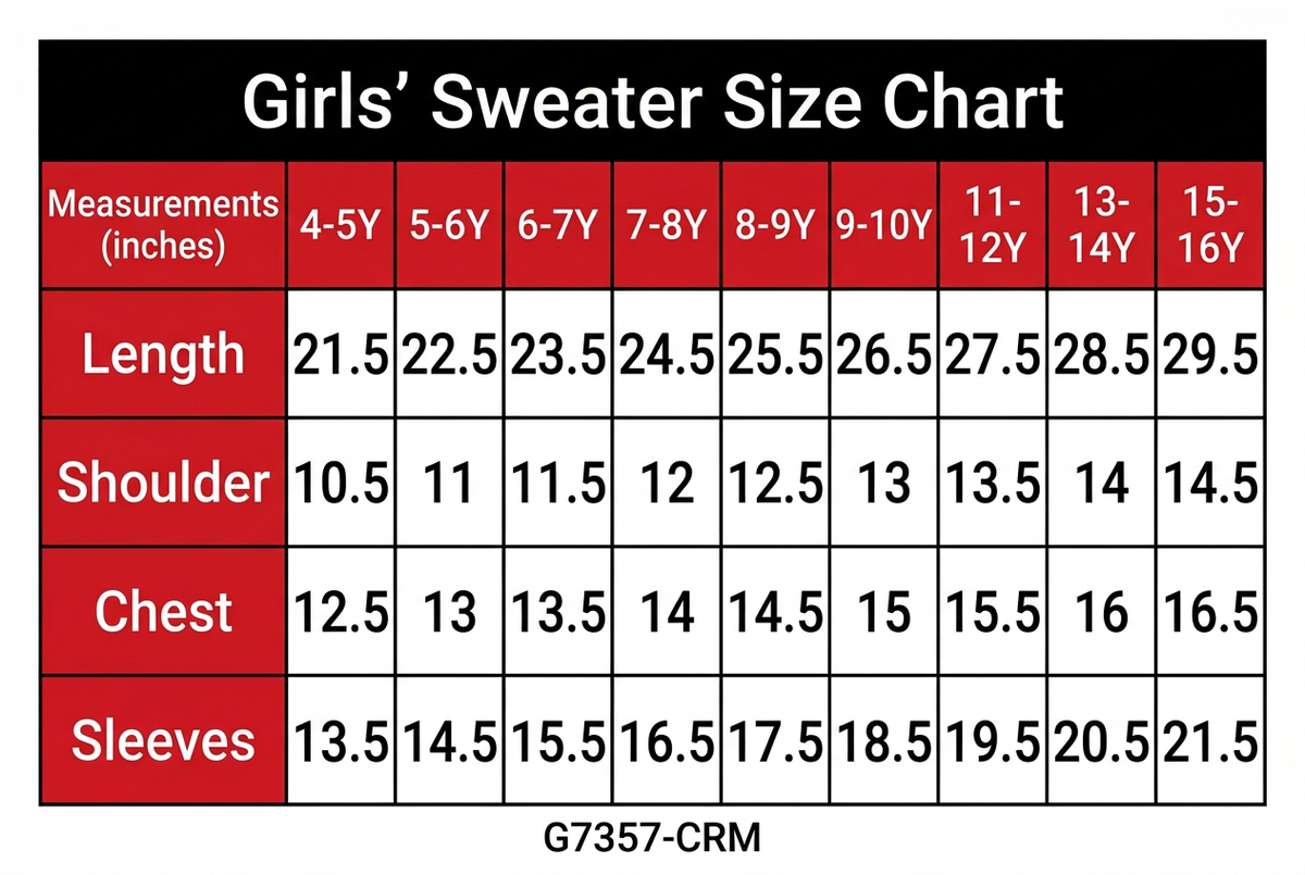 Corrected G7357-CRM Size Chart