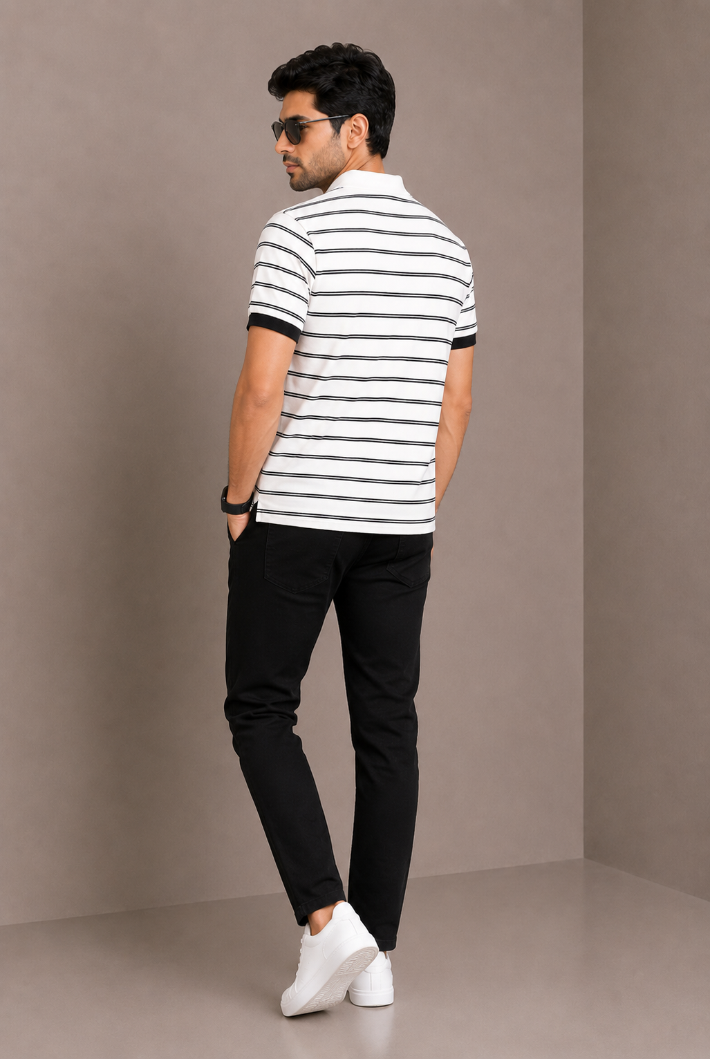 MEN WHITE Strip Polo Shirt Reality