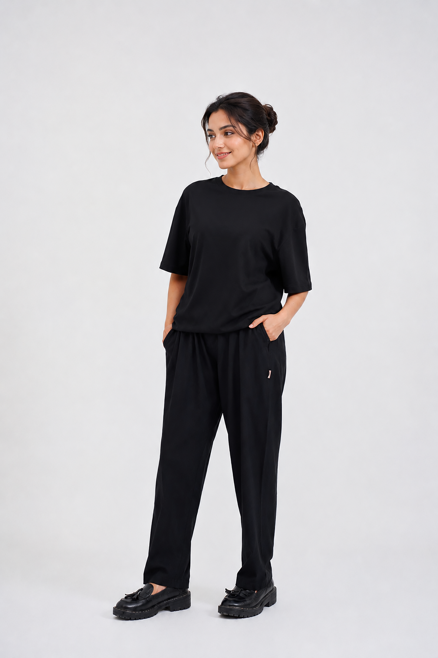 LADIES DOWN SHOULDER BLACK T-SHIRT Reality