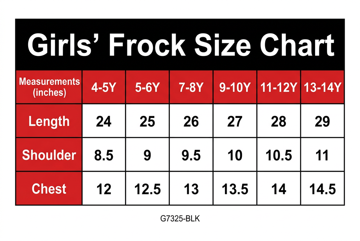 G7325-BLK frock size chart
