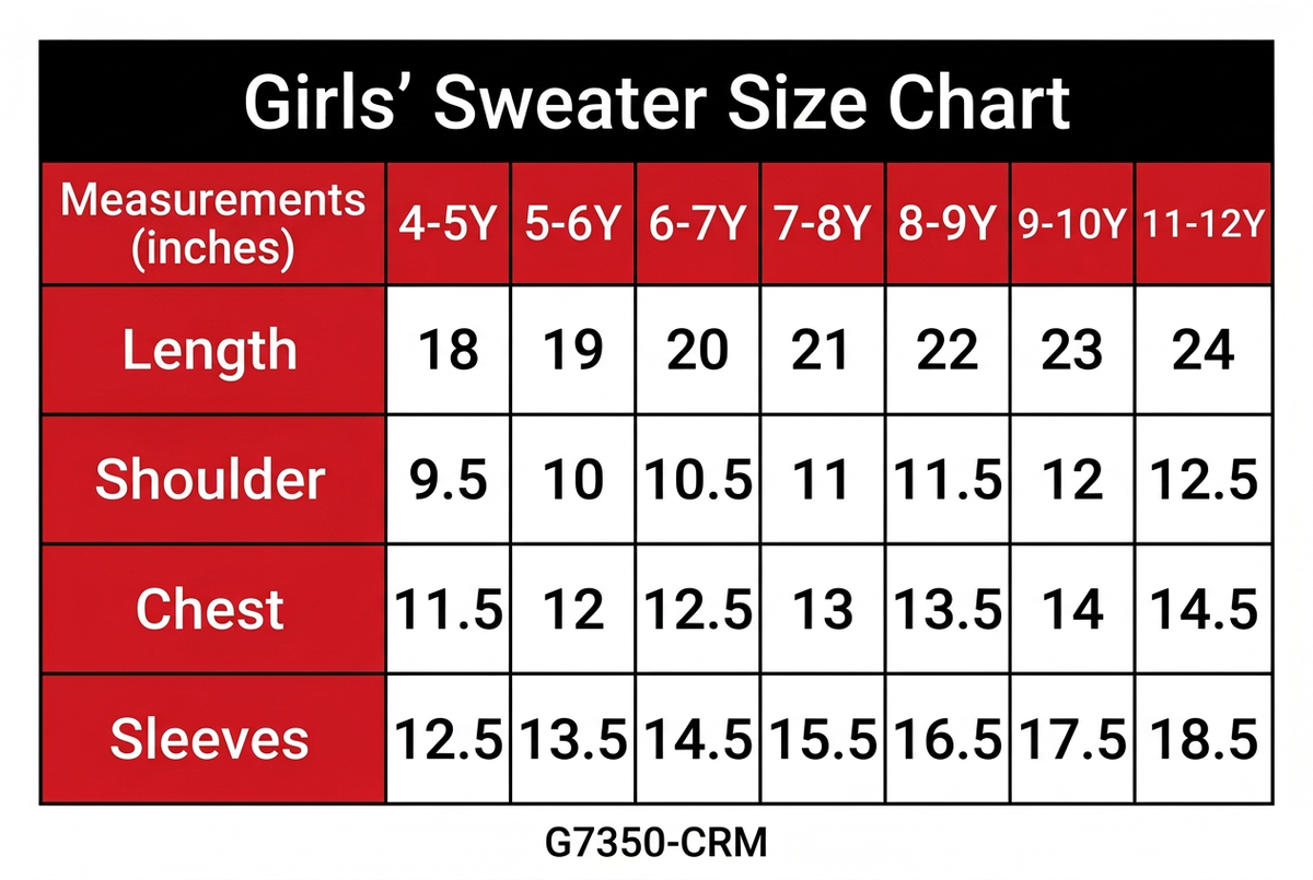 G7350-CRM Size Chart