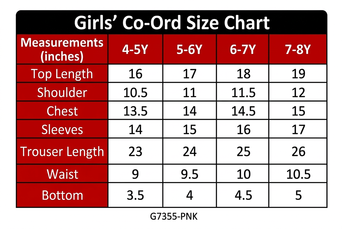 G7355-PNK size chart