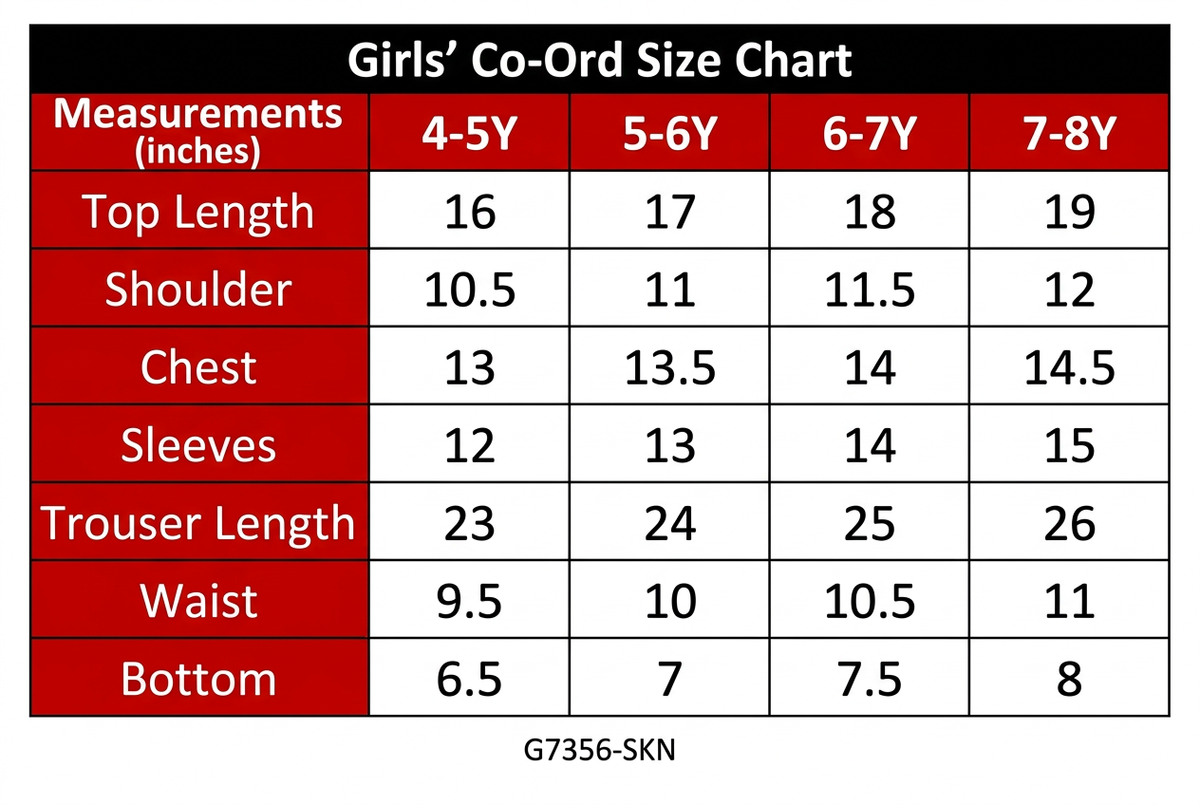 G7356-SKN size chart