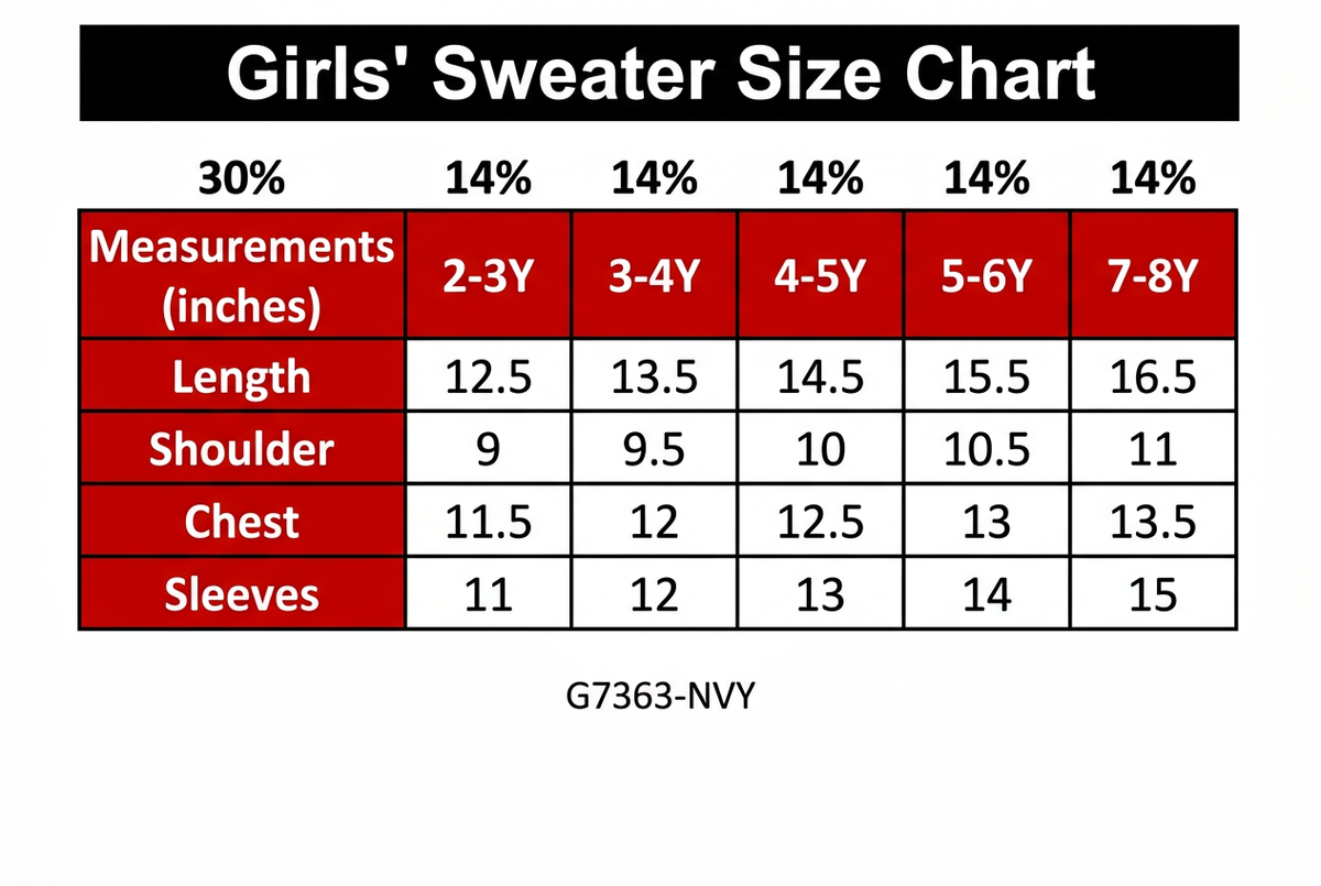 G7363-NVY size chart