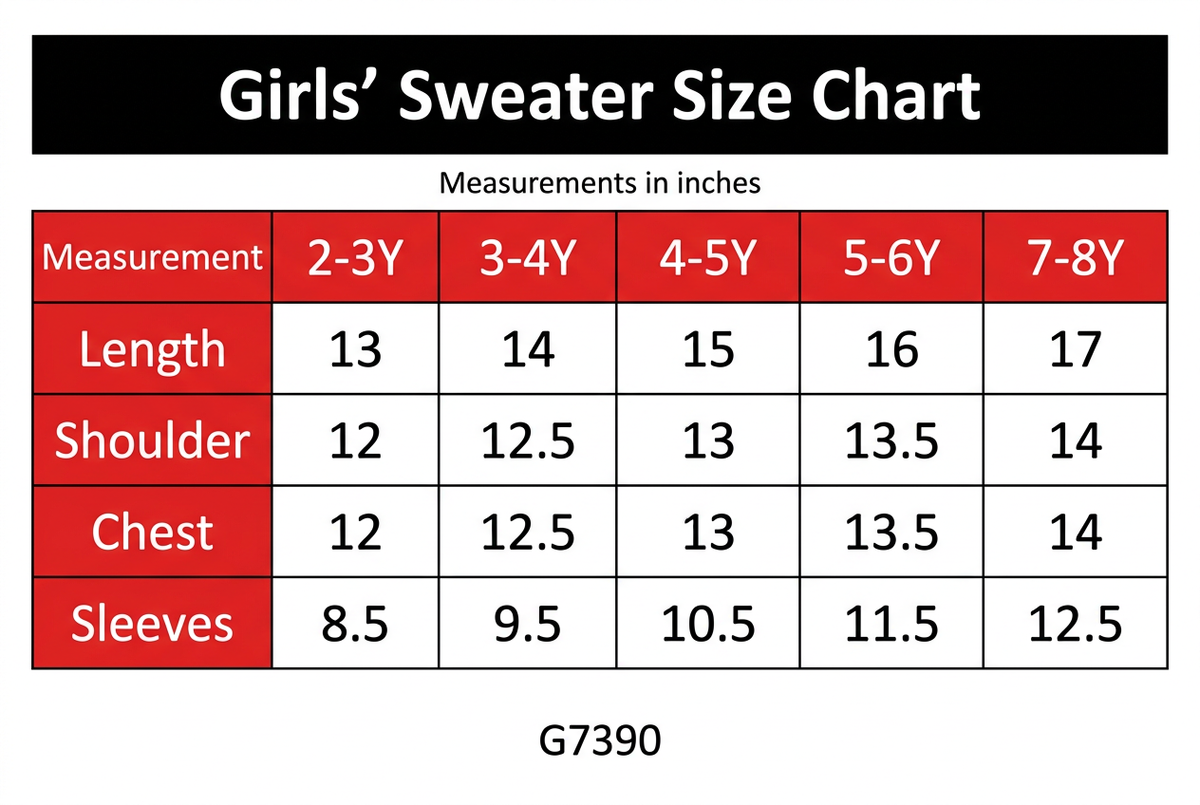 G7390 Girls' Sweater Size Chart
