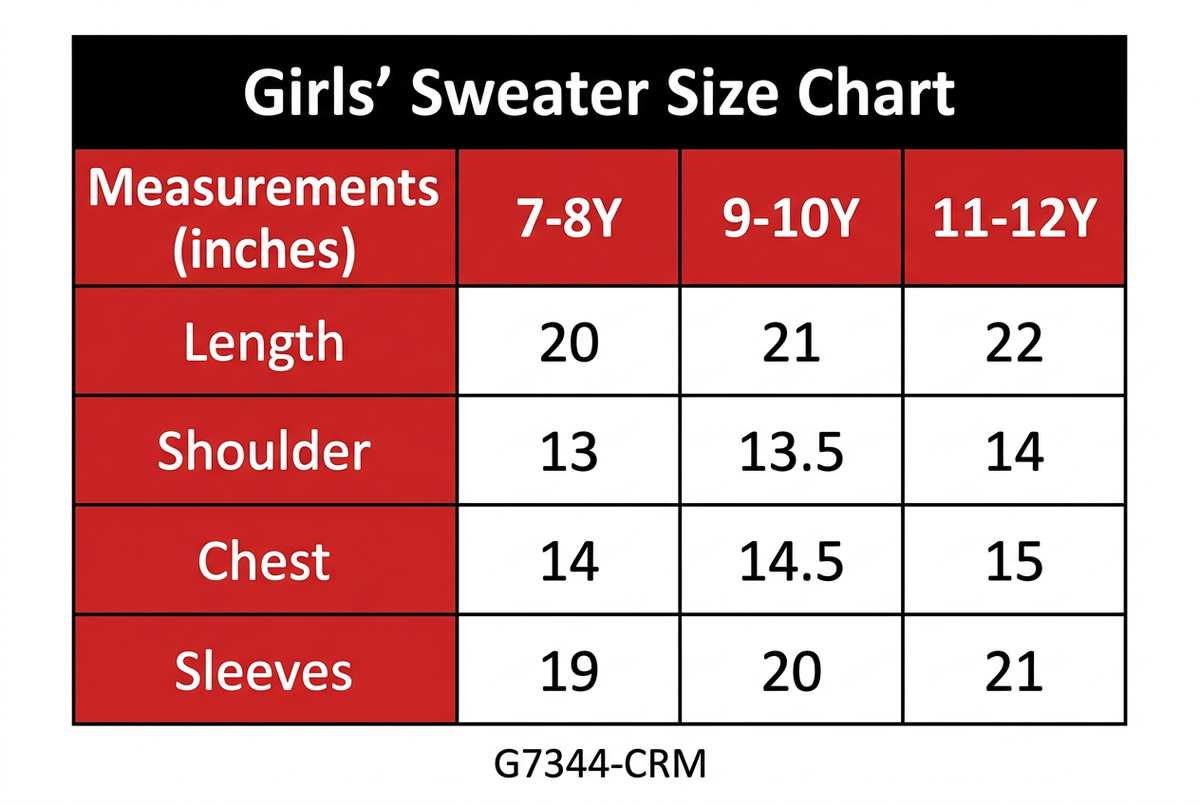 Girls' Sweater Size Chart