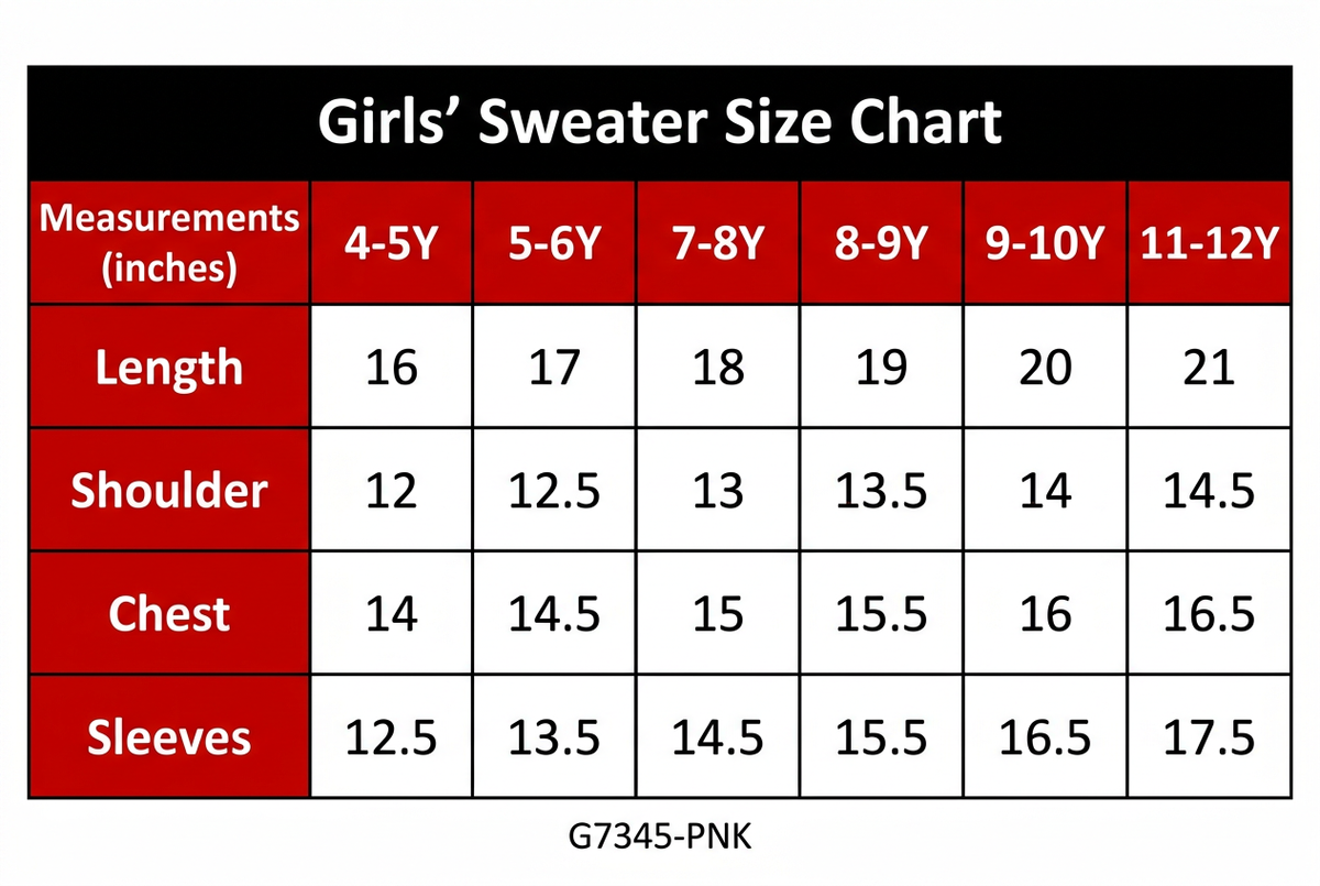 Girls' Sweater Size Chart