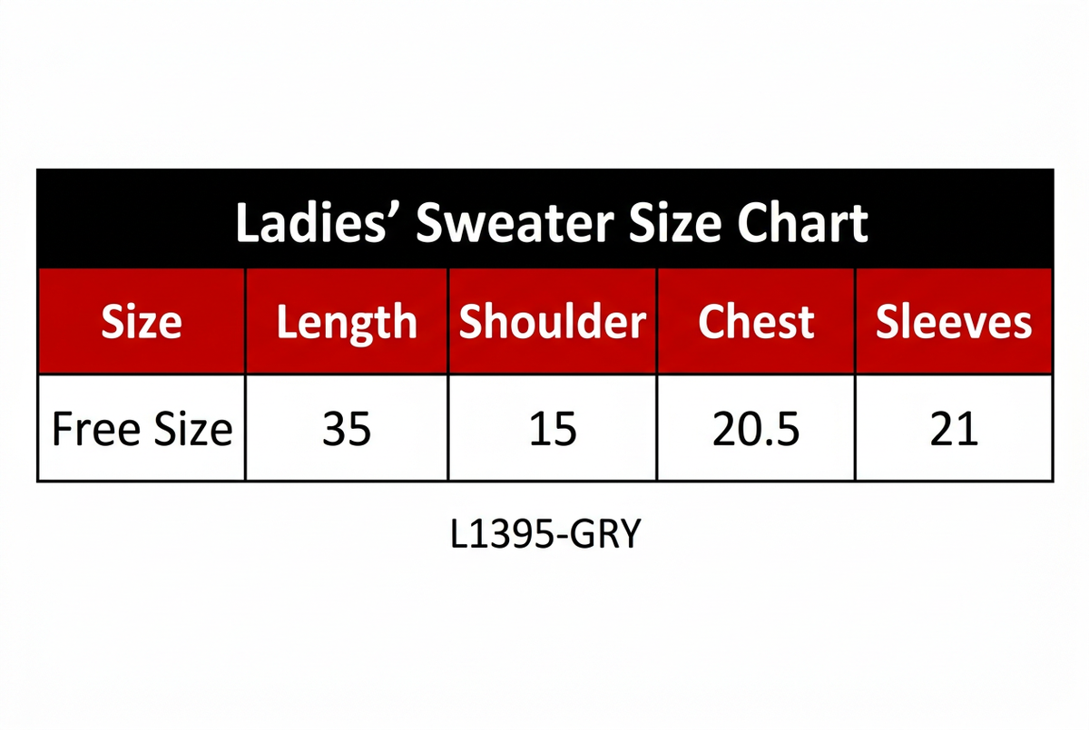 Grey Ladies Sweater size chart