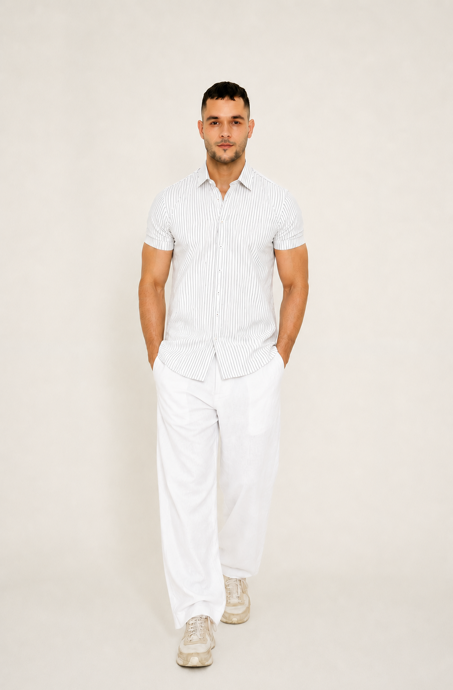 BLACK LINE STRIPED H/S CASUAL SHIRT Reality