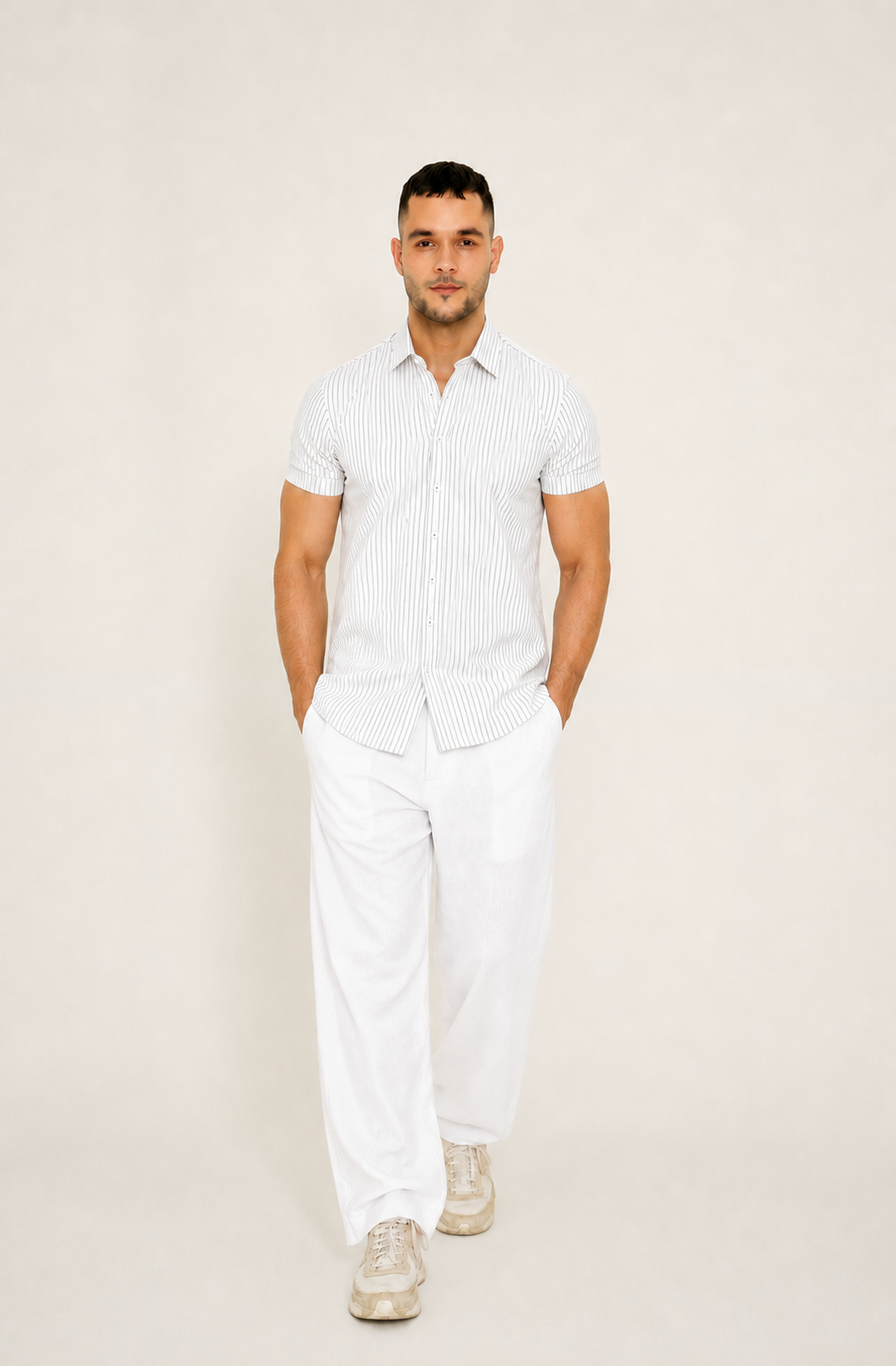 BLACK LINE STRIPED H/S CASUAL SHIRT Reality