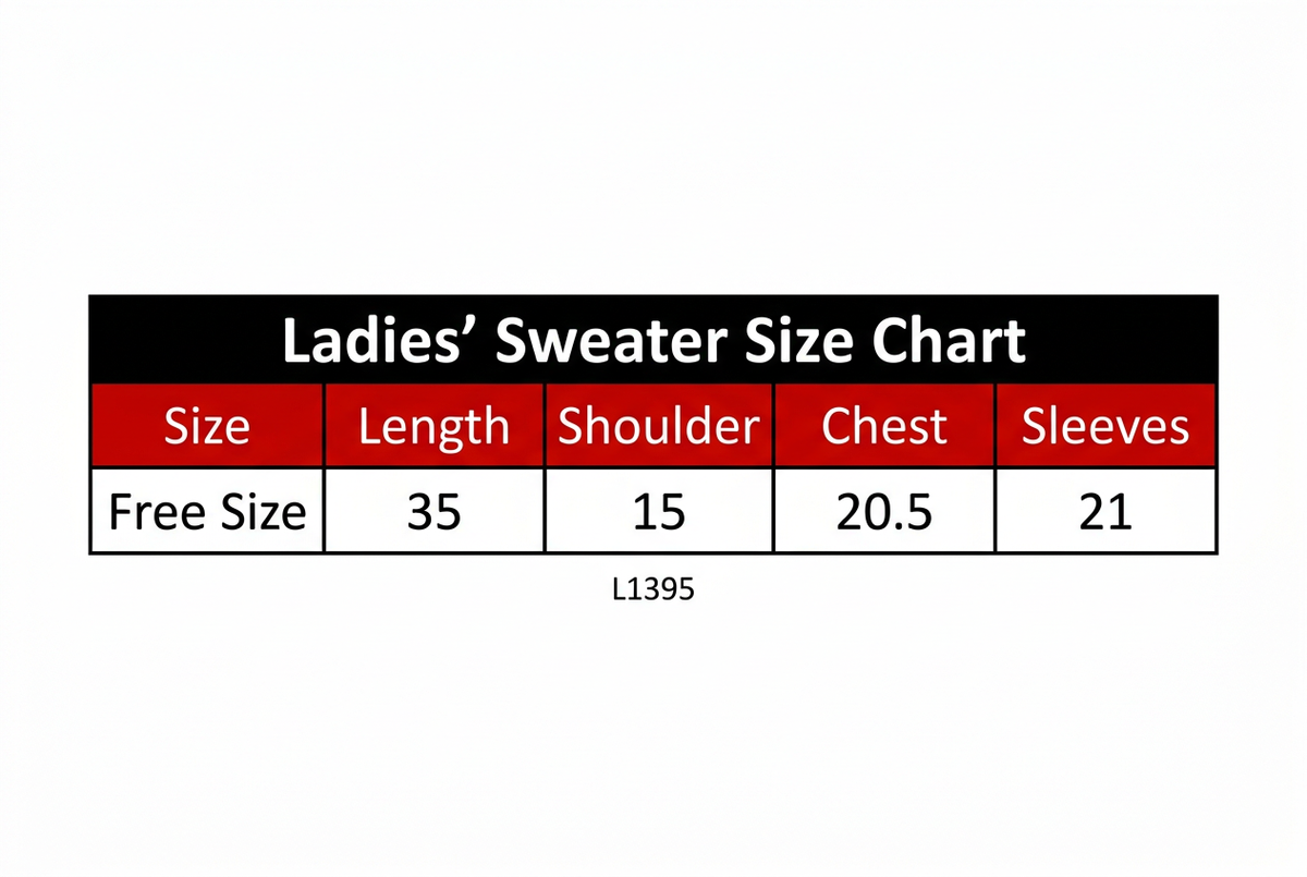 L1395 corrected size chart
