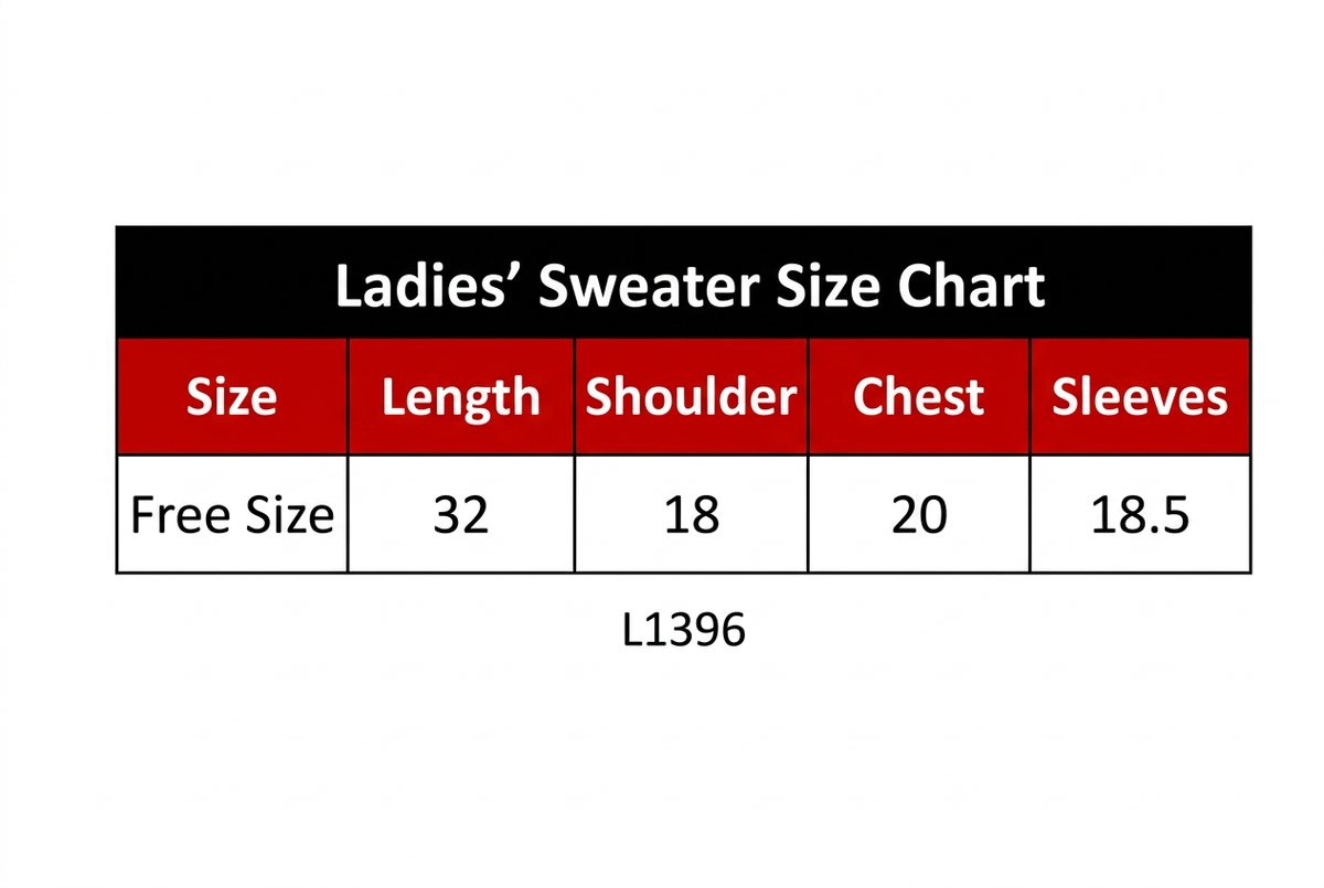 L1396 Ladies’ Sweater Size Chart