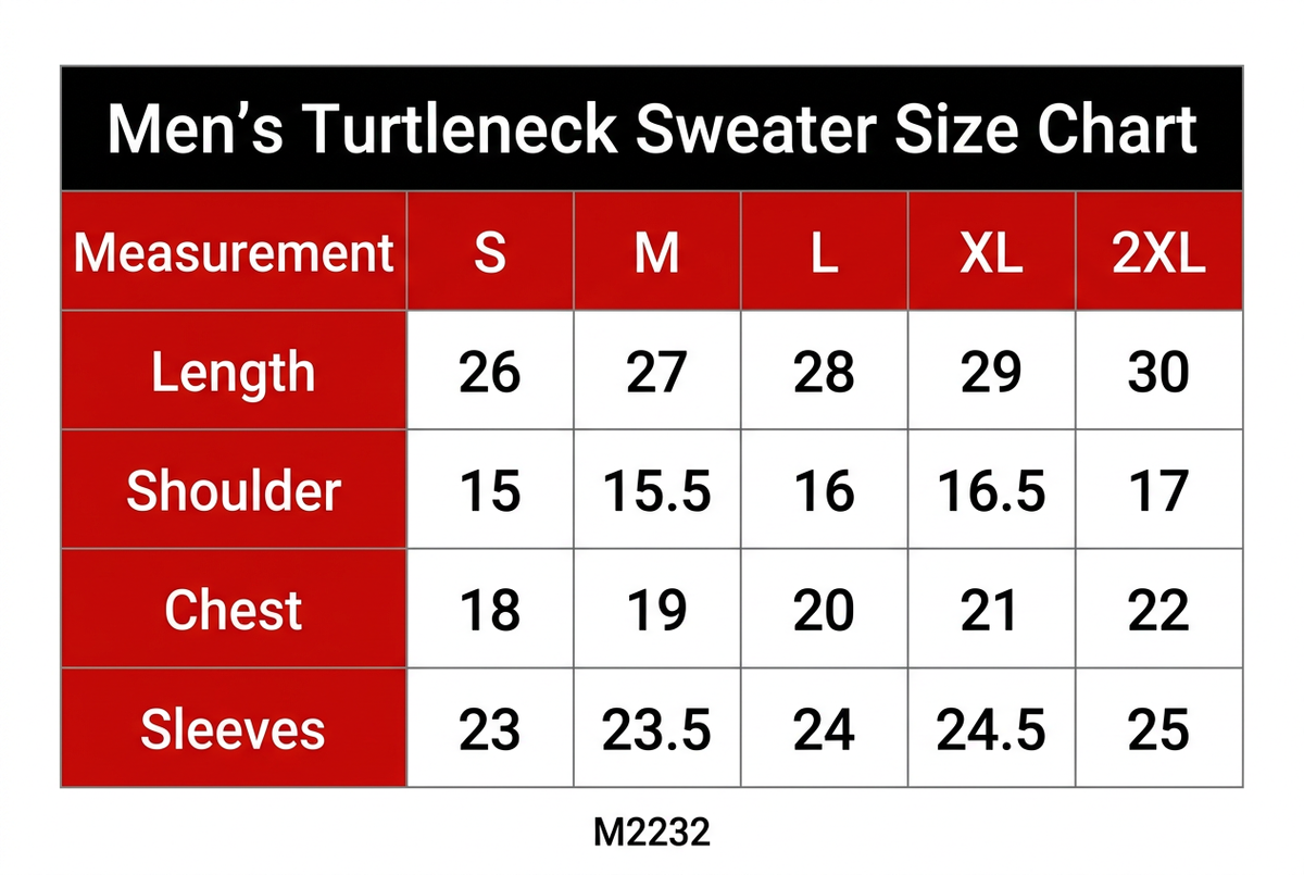 M2232 turtleneck sweater size chart