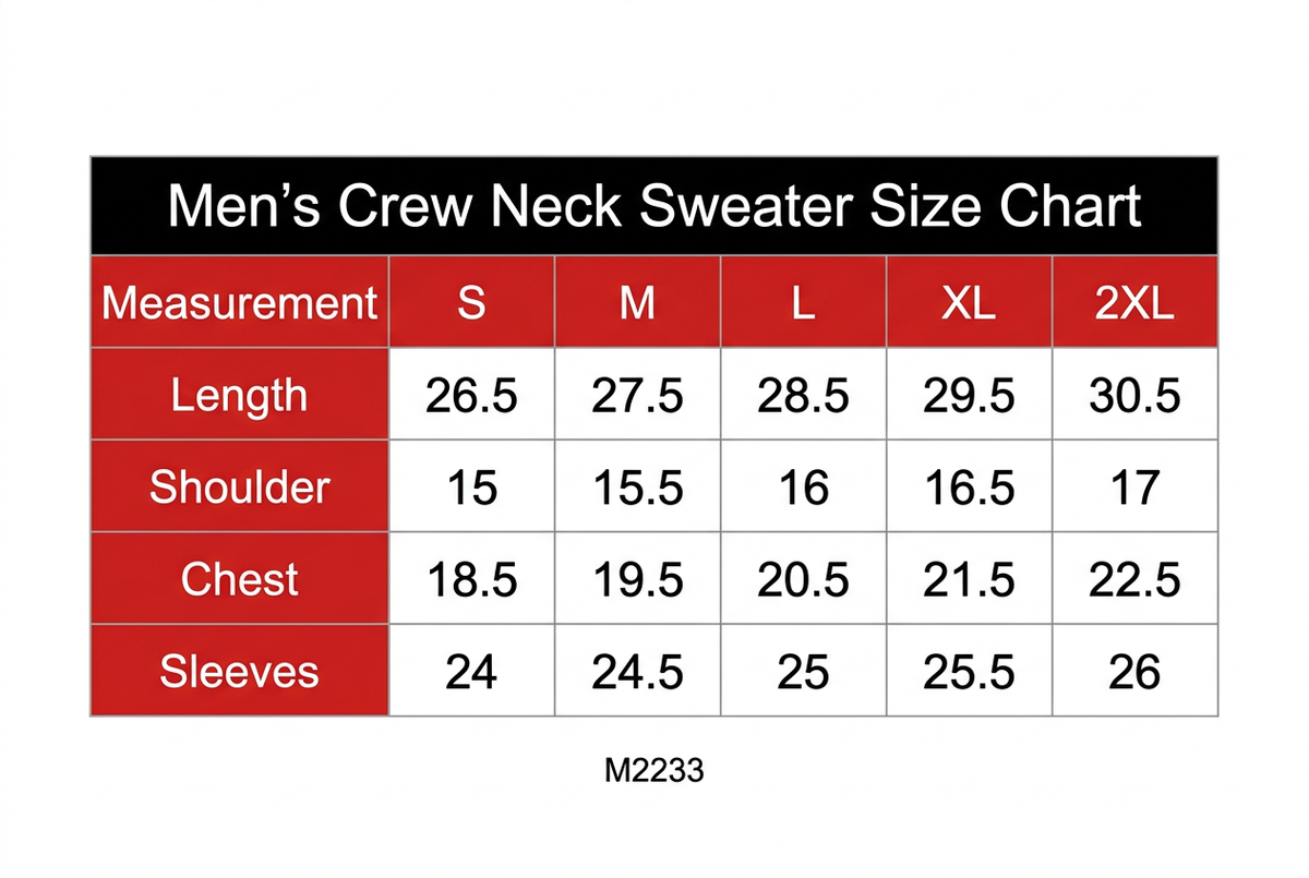 M2233 sweater size chart