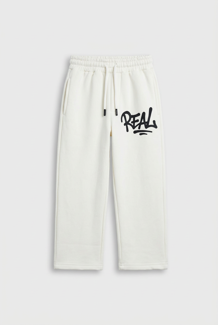WHITE REAL GRAPHIC FLEECE TROUSER Reality